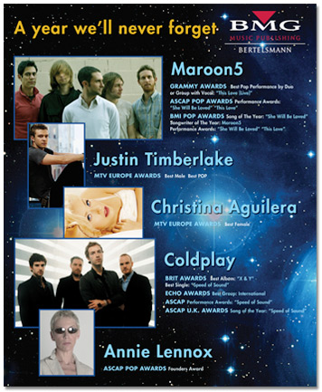 Maroon 5 Coldplay Justin Timberlake Christina Aguilera Annie Lennox